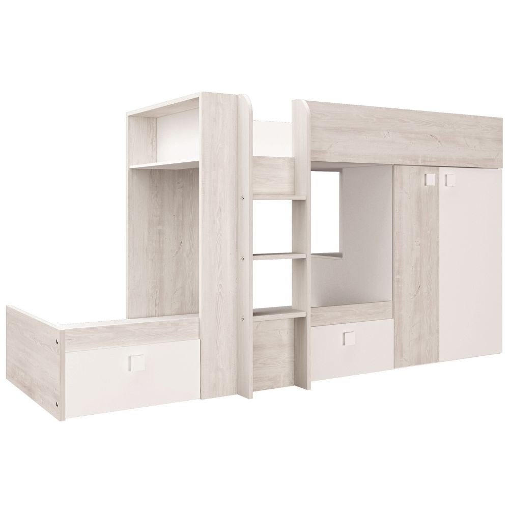 Cameretta 1266 con letto a castello con due cassettoni e armadio reversibile colore bianco vintage