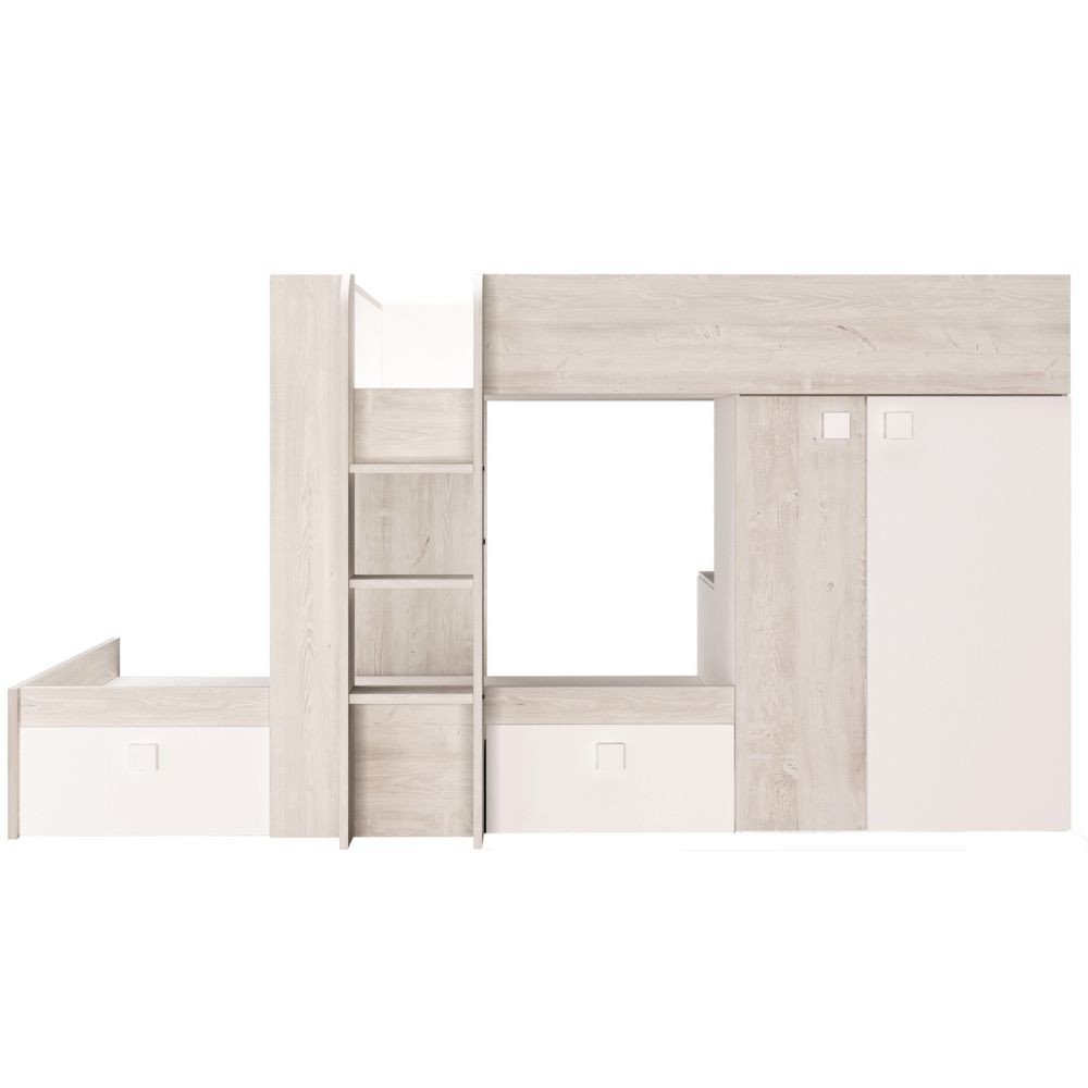 Cameretta 1266 con letto a castello con due cassettoni e armadio reversibile colore bianco vintage