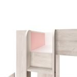 Cameretta 1267 con letto a castello con due cassettoni e armadio reversibile colore bianco consumato e rosa flamingo