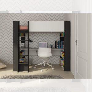 Cameretta 1651 con letto a soppalco e scrivania sottostante colore bianco e antracite