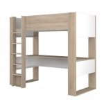 Cameretta 1652 con letto a soppalco e scrivania sottostante colore bianco e rovere