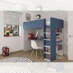 Cameretta 2276 con letto a soppalco con scrivania sottostante colore bianco e azzurro