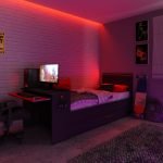 Cameretta 5040 con letto singolo con letto estraibile e scrivania incorporata colore antracite e rosso reversibile