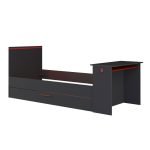 Cameretta 5040 con letto singolo con letto estraibile e scrivania incorporata colore antracite e rosso reversibile