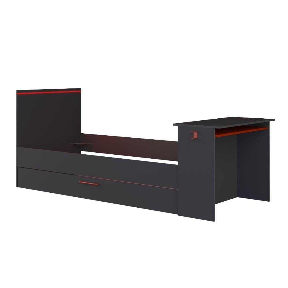 Cameretta 5040 con letto singolo con letto estraibile e scrivania incorporata colore antracite e rosso reversibile