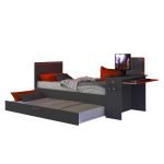 Cameretta 5040 con letto singolo con letto estraibile e scrivania incorporata colore antracite e rosso reversibile