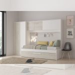 Cameretta a ponte 6006 con letto estraibile e armadio colore bianco consumato e bianco reversibile