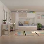 Cameretta a ponte 6006 con letto estraibile e armadio colore bianco consumato e bianco reversibile