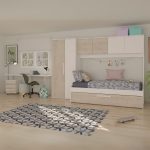 Cameretta a ponte 6006 con letto estraibile e armadio colore bianco consumato e bianco reversibile