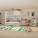 Cameretta a ponte 6006 con letto estraibile e armadio colore bianco consumato e bianco reversibile