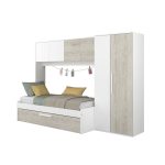 Cameretta a ponte 6006 con letto estraibile e armadio colore bianco consumato e bianco reversibile