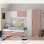 Cameretta a ponte 6007 con letto estraibile e armadio colore bianco e rosa antico reversibile