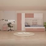 Cameretta a ponte 6007 con letto estraibile e armadio colore bianco e rosa antico reversibile