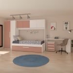 Cameretta a ponte 6007 con letto estraibile e armadio colore bianco e rosa antico reversibile