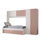 Cameretta a ponte 6007 con letto estraibile e armadio colore bianco e rosa antico reversibile