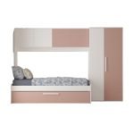 Cameretta a ponte 6007 con letto estraibile e armadio colore bianco e rosa antico reversibile