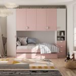 Cameretta a ponte Gilbert bianco opaco e rosa flamingo con letto estraibile