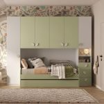 Cameretta a ponte Gilbert bianco opaco e verde pistacchio con letto estraibile