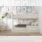 Cameretta con letto a castello con cassettoni colore bianco consumato e bianco reversibile