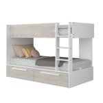 Cameretta con letto a castello con cassettoni colore bianco consumato e bianco reversibile