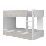Cameretta con letto a castello con cassettoni colore bianco consumato e bianco reversibile