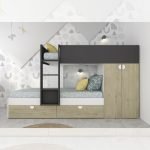 Cameretta con letto a castello con cassettoni e armadio reversibile colore rovere e antracite