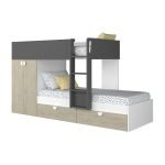 Cameretta con letto a castello con cassettoni e armadio reversibile colore rovere e antracite