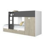 Cameretta con letto a castello con cassettoni e armadio reversibile colore rovere e antracite