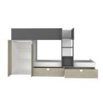 Cameretta con letto a castello con cassettoni e armadio reversibile colore rovere e antracite