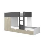 Cameretta con letto a castello con cassettoni e armadio reversibile colore rovere e antracite