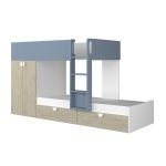 Cameretta con letto a castello con cassettoni e armadio reversibile colore rovere e azzurro