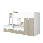 Cameretta con letto a castello con cassettoni e armadio reversibile colore rovere e bianco