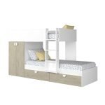 Cameretta con letto a castello con cassettoni e armadio reversibile colore rovere e bianco