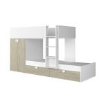 Cameretta con letto a castello con cassettoni e armadio reversibile colore rovere e bianco