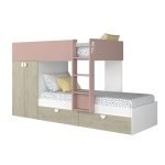 Cameretta con letto a castello con cassettoni e armadio reversibile colore rovere e rosa antico