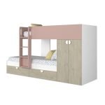 Cameretta con letto a castello con cassettoni e armadio reversibile colore rovere e rosa antico