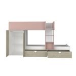 Cameretta con letto a castello con cassettoni e armadio reversibile colore rovere e rosa antico
