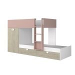Cameretta con letto a castello con cassettoni e armadio reversibile colore rovere e rosa antico