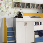Cameretta soppalco Milly con 3 letti colore  kiri avio giallo