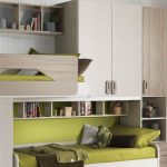 Cameretta soppalco Milly con 3 letti colore talco verde e brown