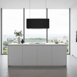 Cappa Samet a isola MCIB101 90 cm. con pannelli in vetro curvi colore nero
