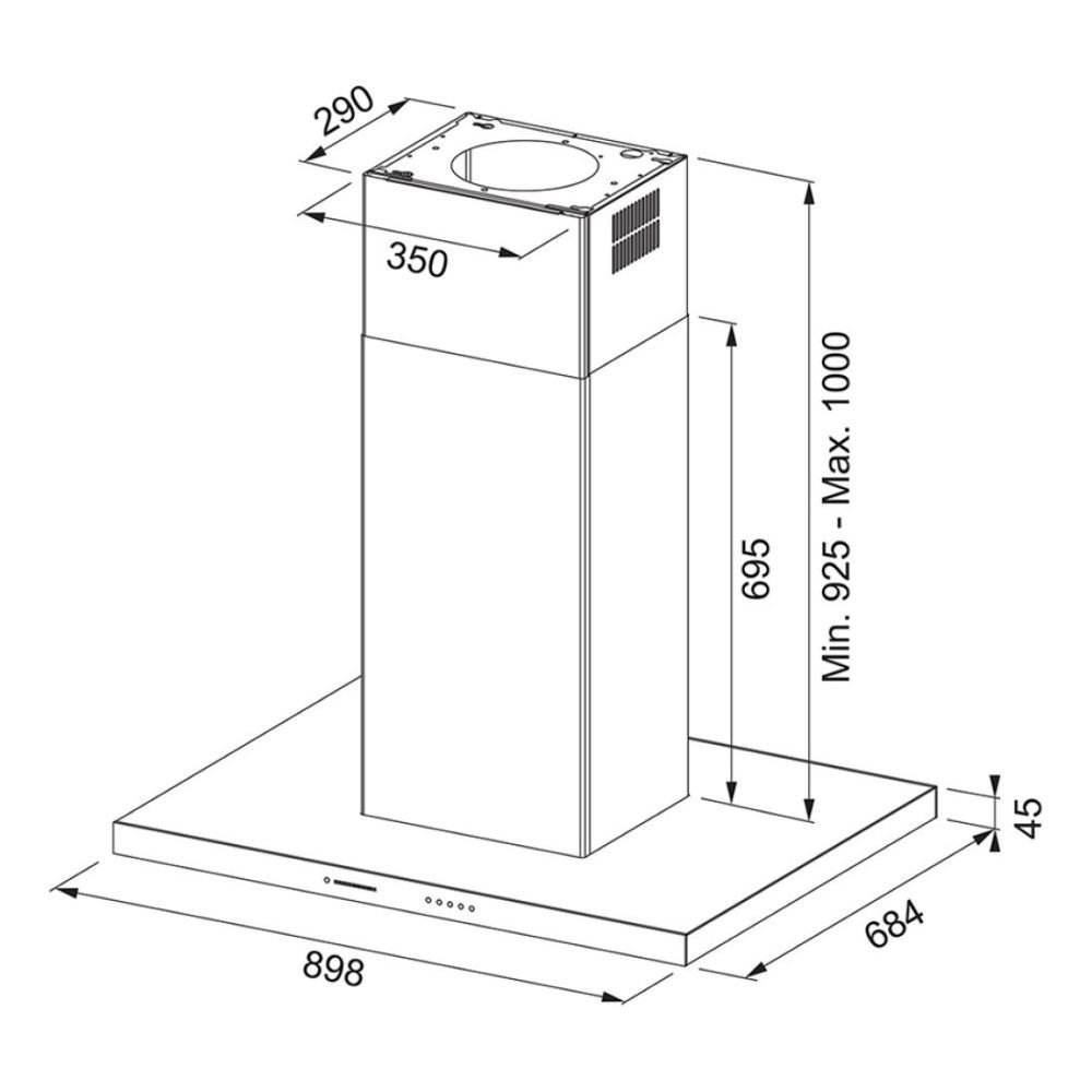 Cappa a isola Franke FTLN I 90 cm in acciaio inox satinato e cristallo nero classe A+