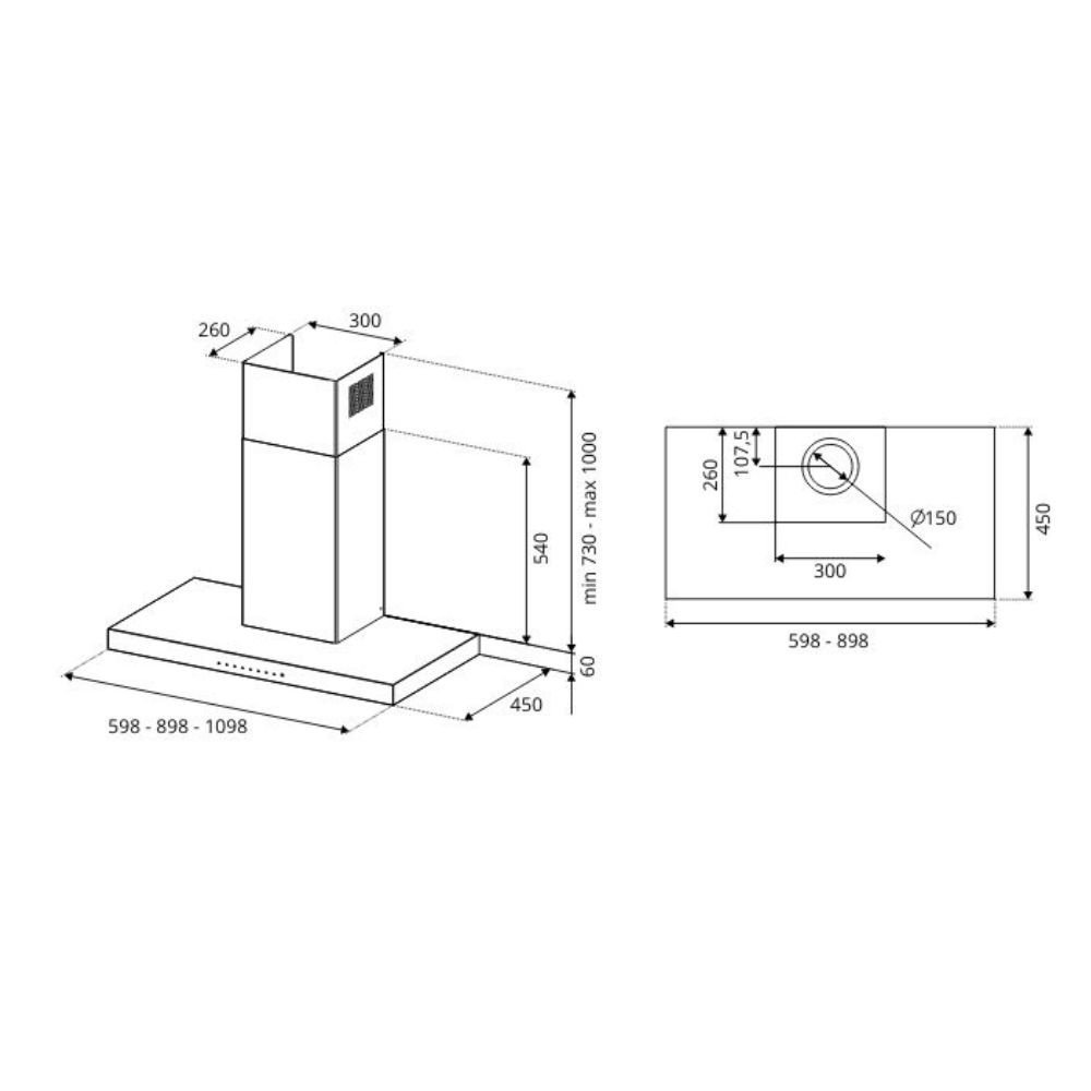 Cappa da parete Bertazzoni KT90P1XV 90 cm. 1 motore 3 velocità inox classe B