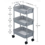 Carrello service multiuso Tier 3 ripiani con rotelle in metallo nero