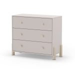 Cassettiera Enola in legno massiccio con 3 cassetti beige e gambe pino