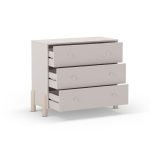 Cassettiera Enola in legno massiccio con 3 cassetti beige e gambe pino