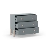 Cassettiera Enola in legno massiccio con 3 cassetti verde cachi e gambe pino