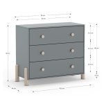 Cassettiera Enola in legno massiccio con 3 cassetti verde cachi e gambe pino