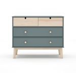 Cassettiera Estefania in legno massiccio con 2 cassetti verde cachi e 2 cassettini pino