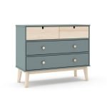 Cassettiera Estefania in legno massiccio con 2 cassetti verde cachi e 2 cassettini pino
